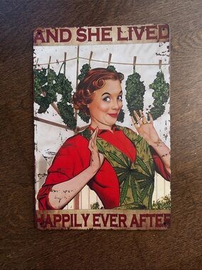 Vintage-style 'And She Lived Happily Ever After' Metal Sign - cannabis wall sign